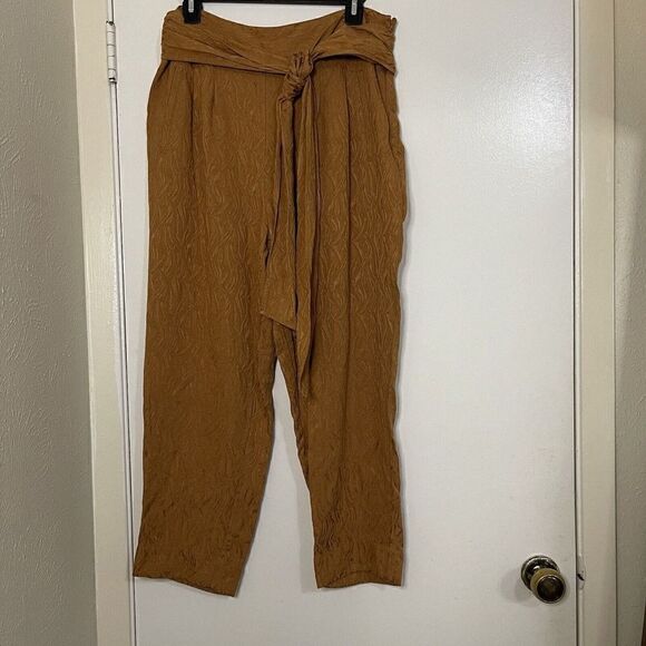 Anthropologie ett:twa Aubade Tie Waist Golden yellow cropped Pants size US 12 - Picture 2 of 7